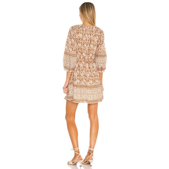 Cleobella Rosy Mini Dress SZ LARGE Tamil Block Print Peasant Bohemian $198 EUC - Picture 2 of 15